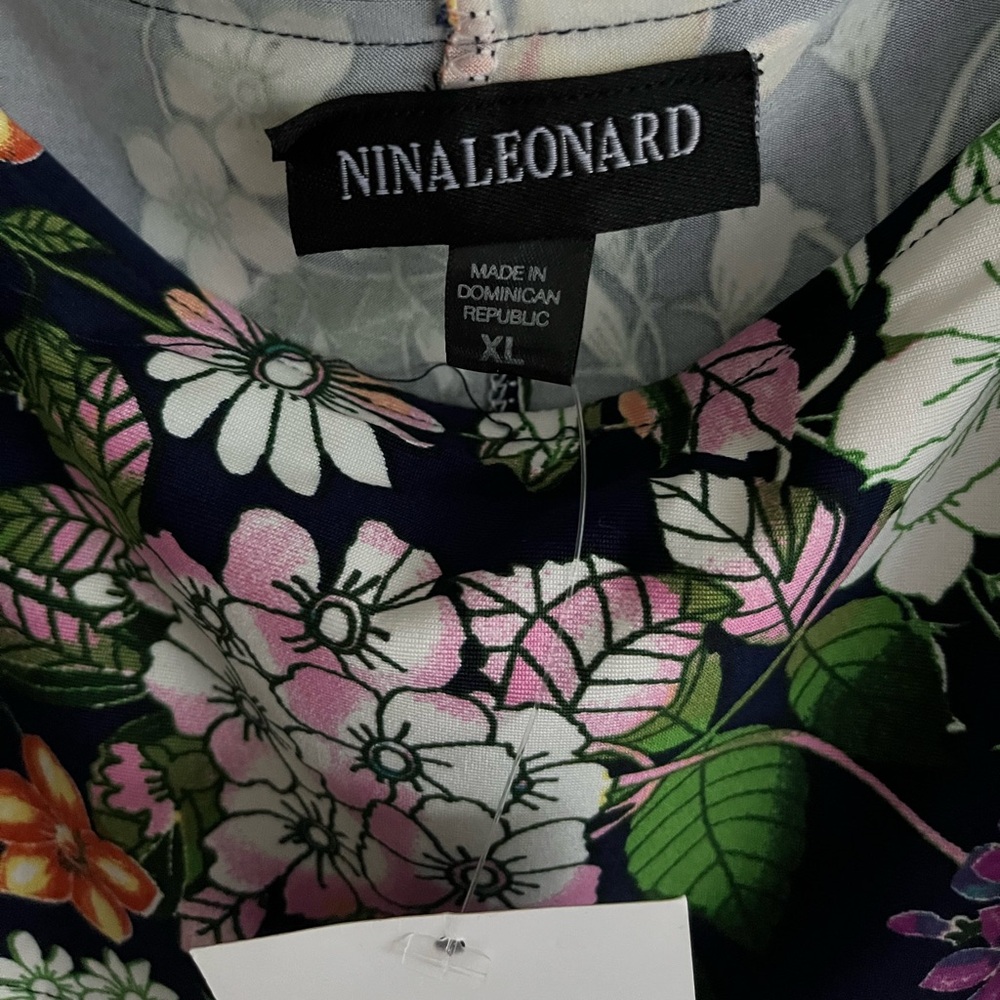 Nina Leonard Maxi dress with convertible sleeves navy print NWT Size XL